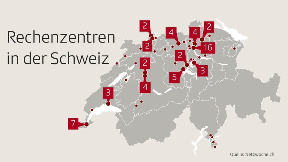 Schweizer Landeskarte mit Rechenzentren-Standorten 