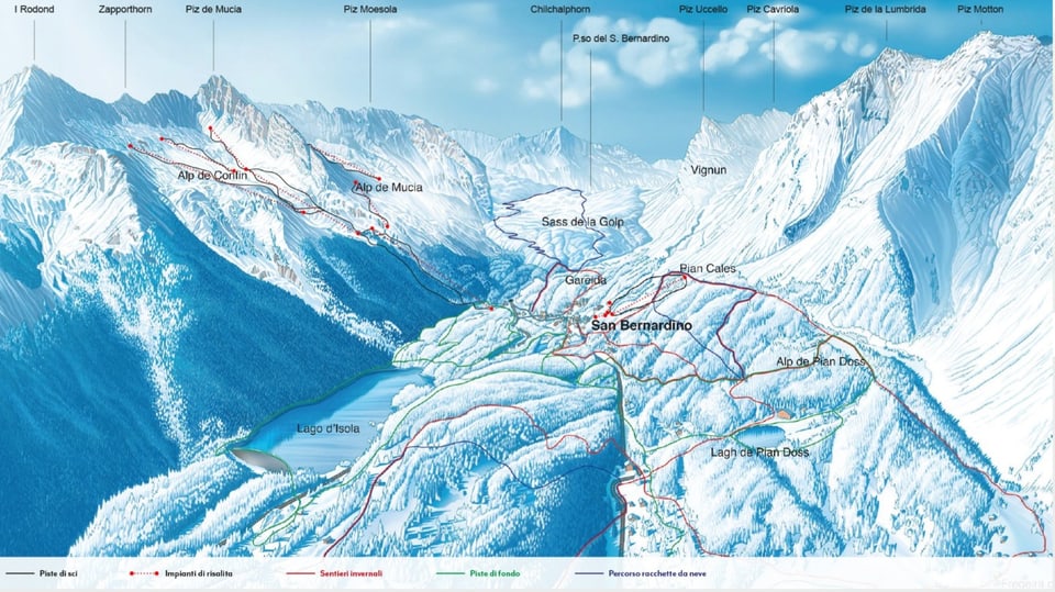 La San Bernardino Swiss Alps SA vul reavrir il territori da skis e construir novs implants da sport. Carta da skis.