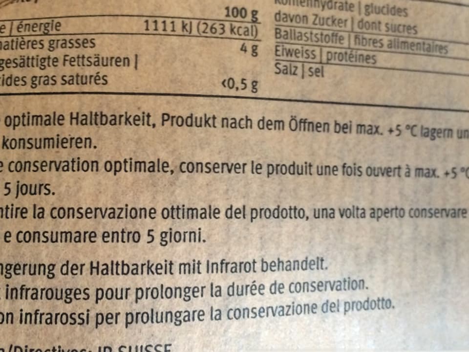 Text auf einer Brotverpackung.