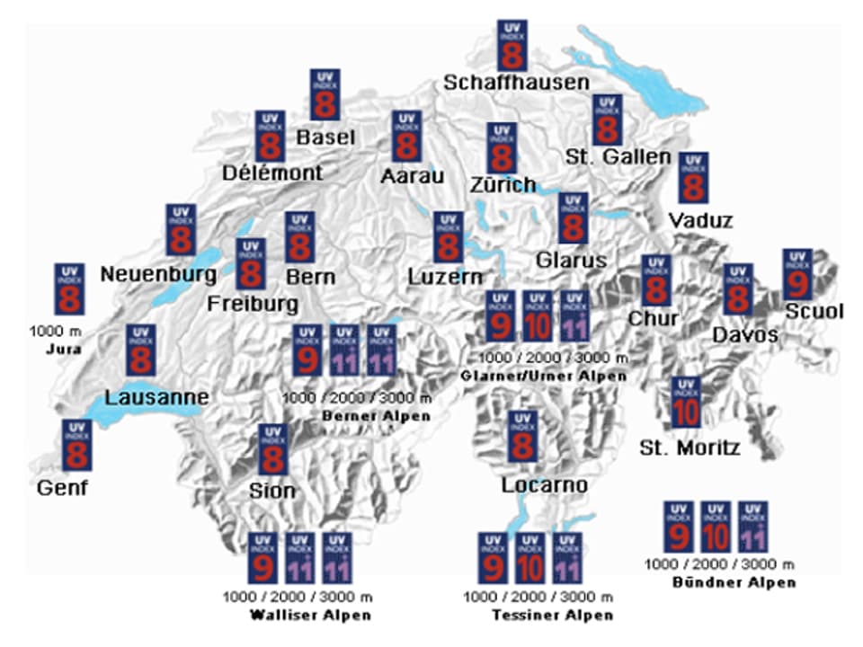 Karte mit UV-Indices