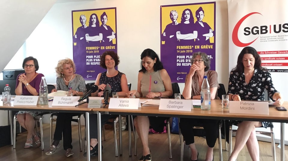 Michaela Bovolenta (VPOD), Katharina Prelicz-Huber (VPOD), Regula Bühlmann (USS), Vania Alleva (Unia/USS), Barbara Spalinger (SEV), Patrizia Mordini (Syndicom)