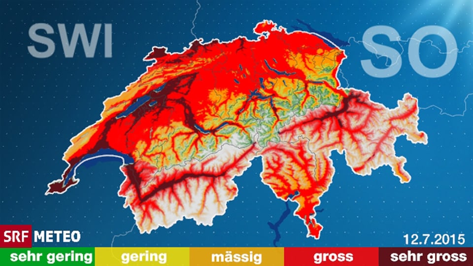 Der aktuelle Schweizer Waldbrand Index zeigt die Gefahrenzonen.