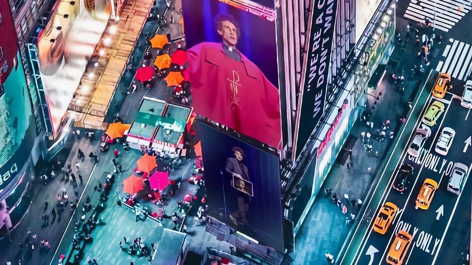 Swiss magician on gigantic poster on New York's Broadway