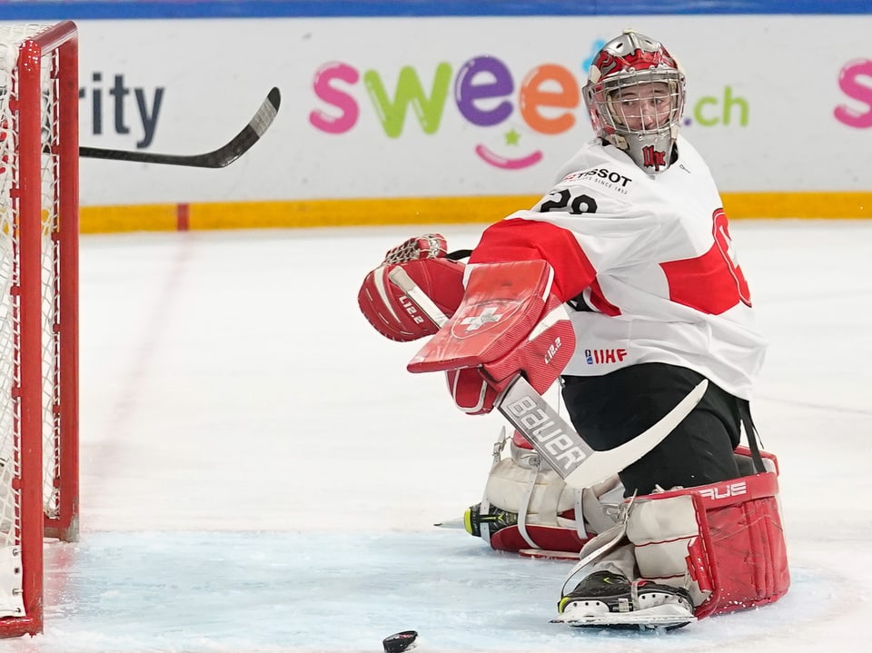 Eishockeytorwart in Aktion auf dem Eis.