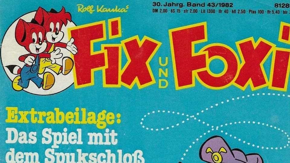 Der obere Teil eines Heft-Covers. In roter Schrift «Fix und Foxi», dazu die Abbildung der beiden Comicfiguren.