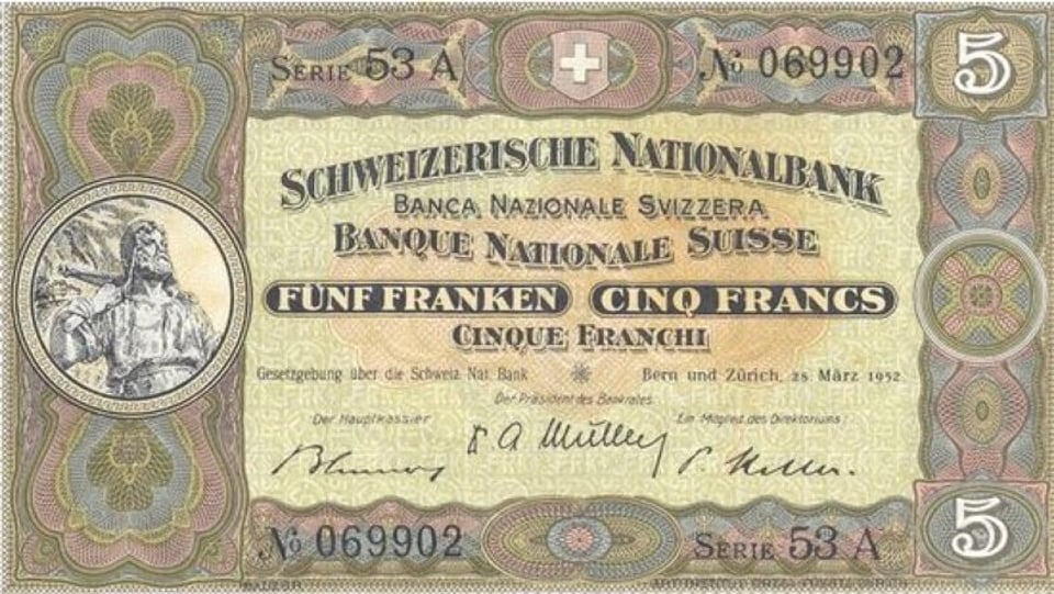 Schweizer 5-Franken-Banknote von 1911.