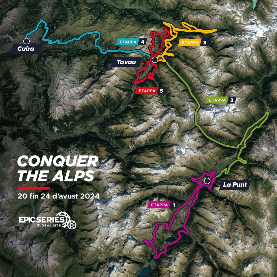 Streckenkarte der Swiss Epic Fahrradserie 2024.