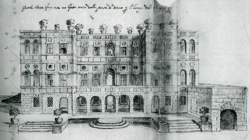 Eine Zeichnung der Villa del Vascello in Rom.