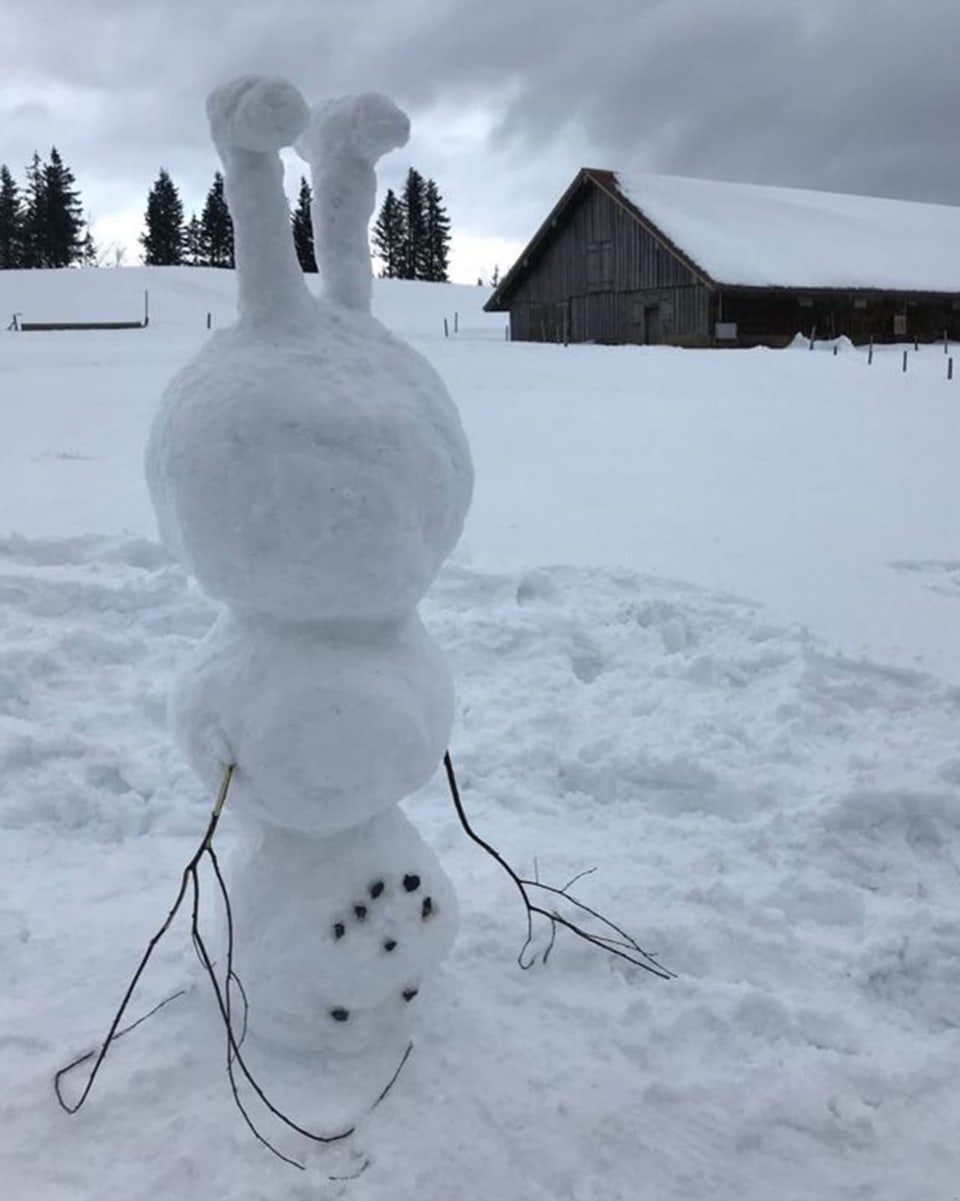 Schneemann steht auf dem Kopf.