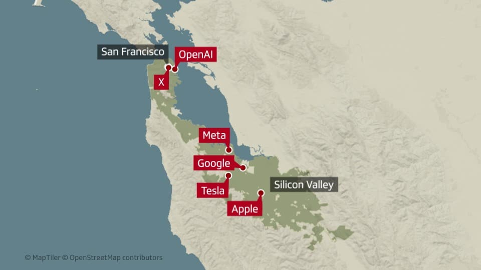 Karte Silicon Valley. 