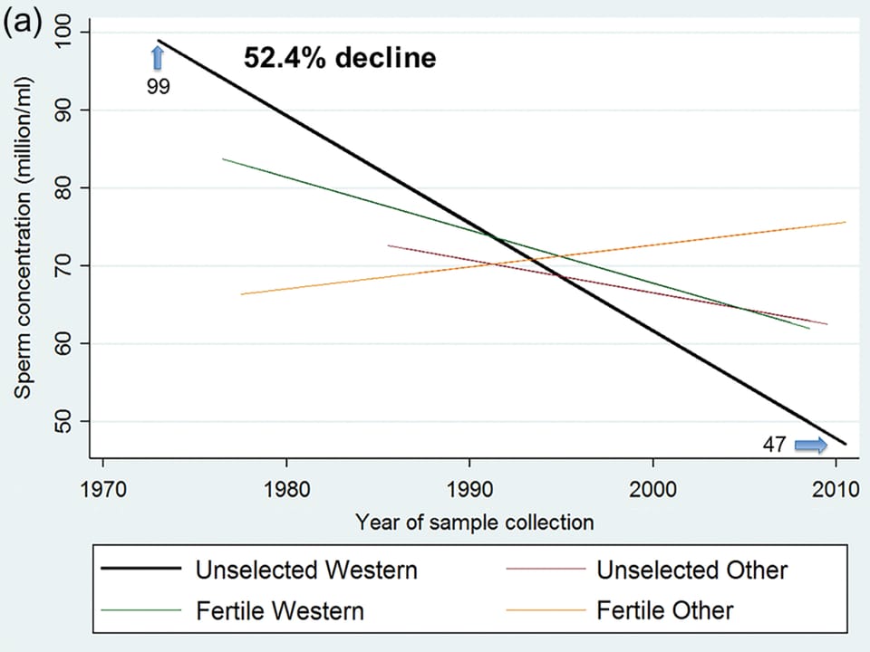 Grafik, die den Rückgang der Spermienzahlen zeigt