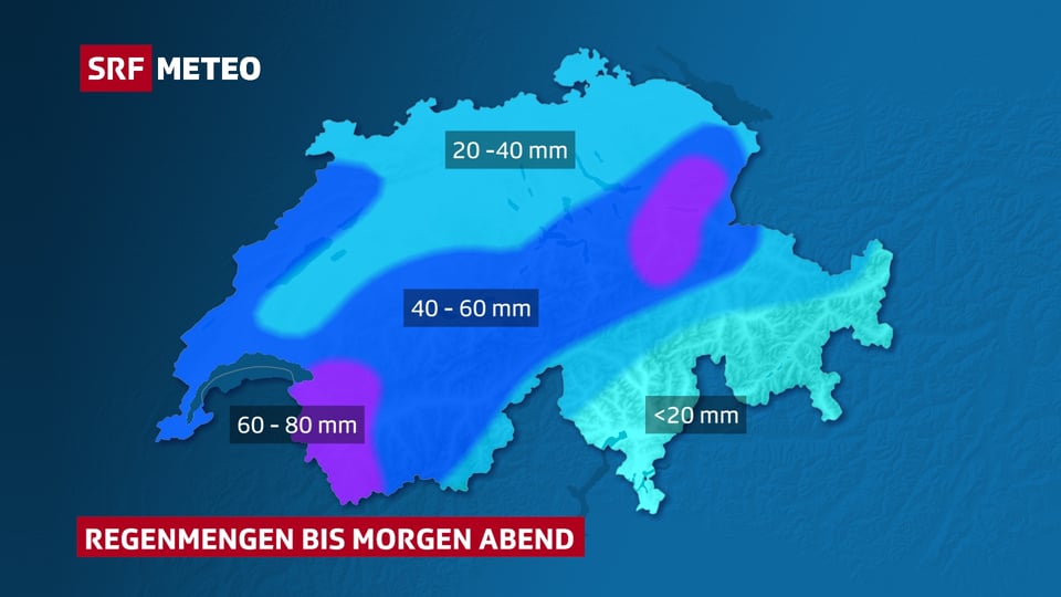 Schweizer Karte mit erwarteten Regensummen