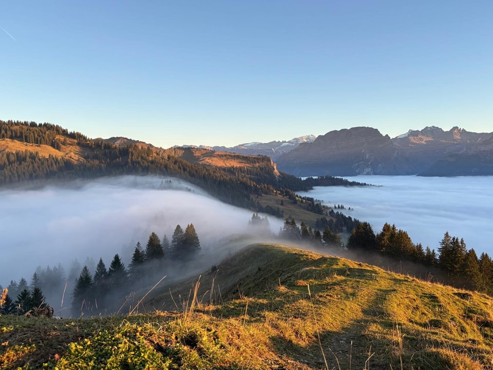 Nebel überströmt einen Pass