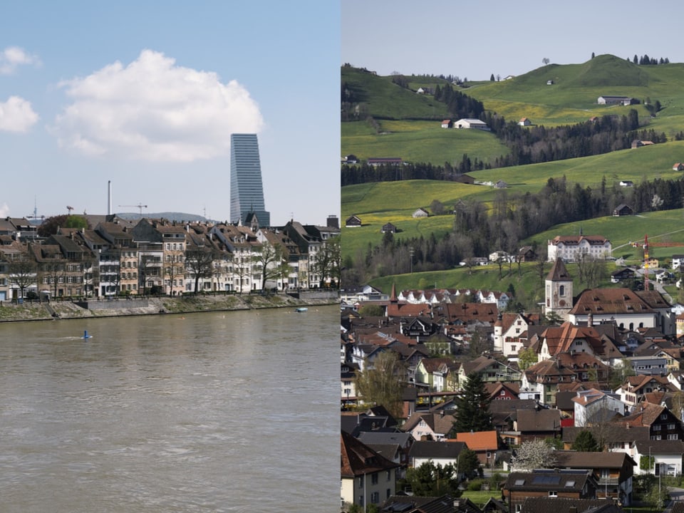 Basel am Rhein und Appenzell im Grünen.