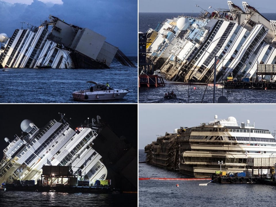 Vier Bilder der Costa Concordia.