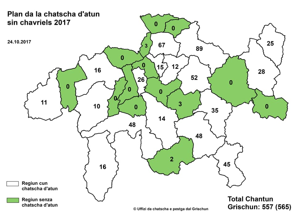 Ina carta dal chantun Grischun cun las regiuns da chatscha speziala.