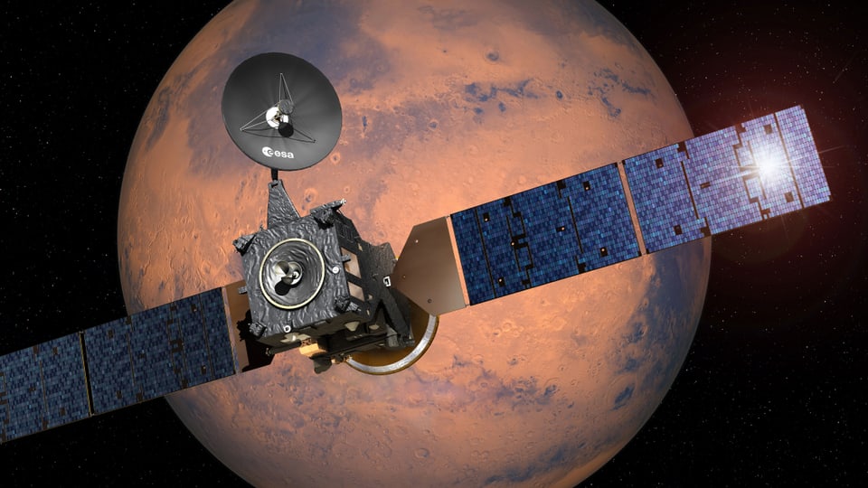 Grafik: Die ExoMars-Sonde vor dem Mars
