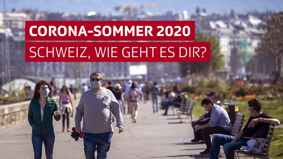 Seepromenade mit Menschen mit dem Titel: Corona-Sommer 2020 - Schweiz wie geht es dir?