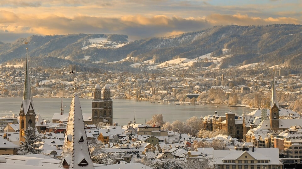 Blick auf das verschneite Zürich