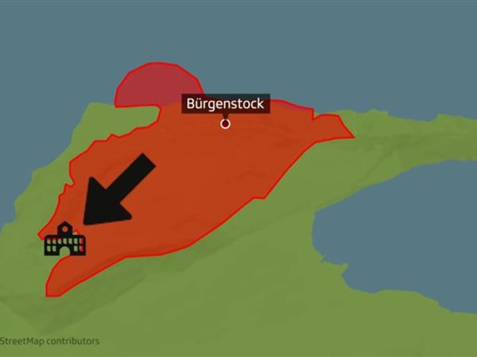 Karte mit roten Zone um Bürgenstock herum