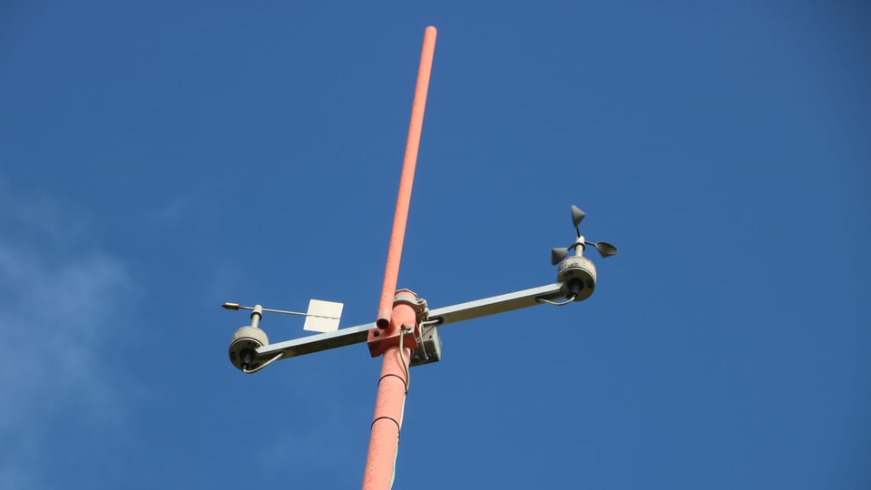 Schalenkreuzanemometer (rechts) und digitale Windfahne (links).