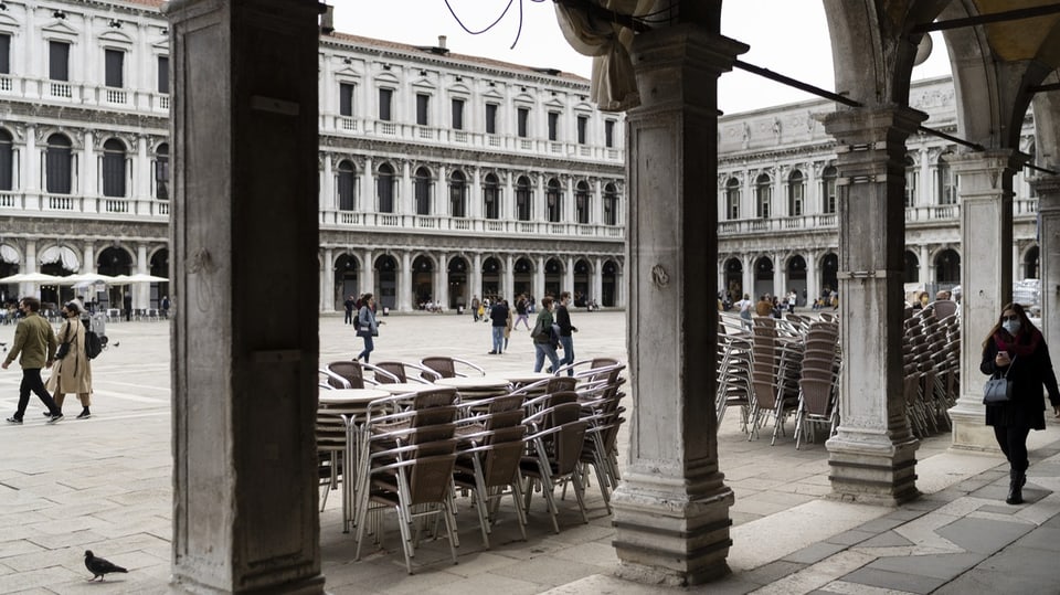 Der Markusplatz in Venedig zur Corona-Zeit am 15. Mai 2021.