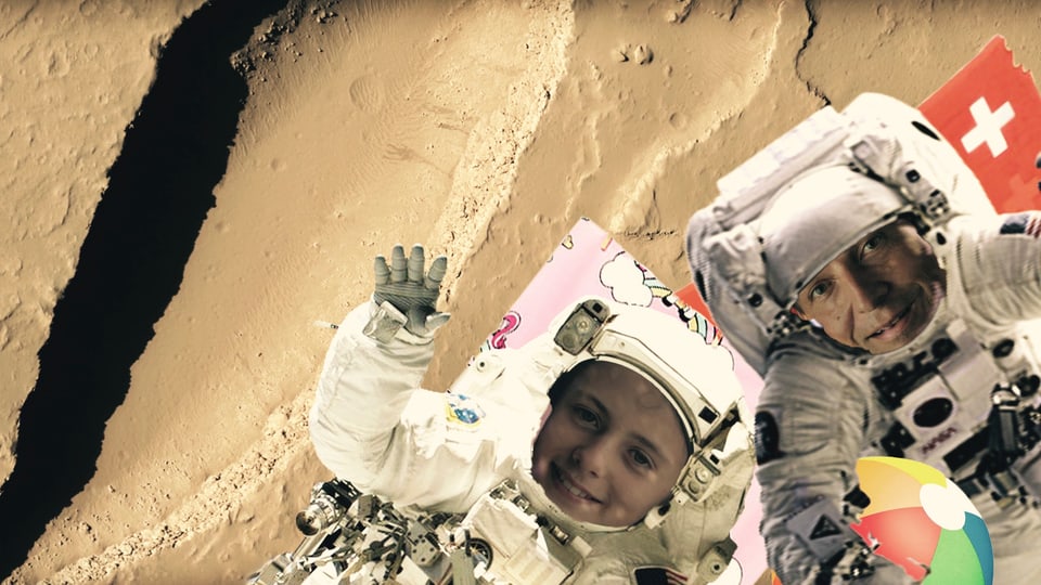 Léonie, «Zambo»-Mitglied unicorn333, und NASA-Forschungschef Thomas Zurbuchen sonnen sich an einem Strand auf dem Mars.