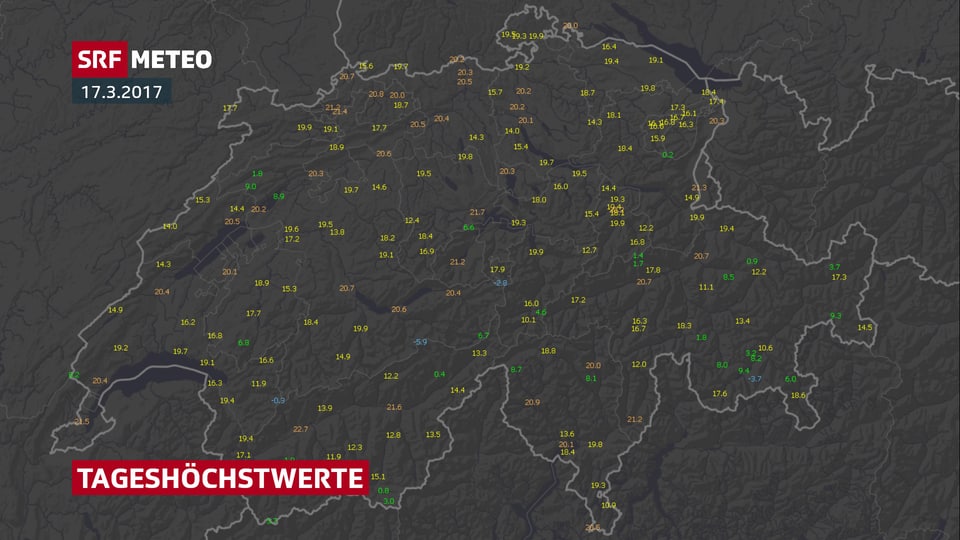 Eine Übersicht über die Tageshöchsttemperaturen.