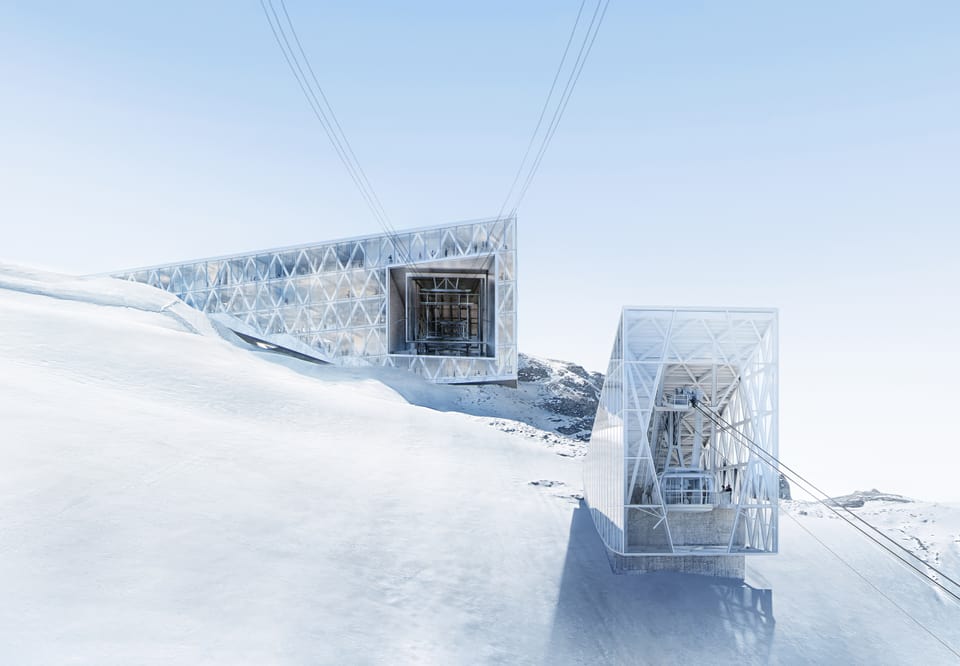Visualisierung zeigt die neue Bergstation mit viel Glas.