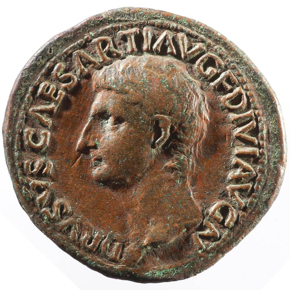 Ein As des Kaisers Tiberius (14-37 n. Chr.) aus dem Besitz des Jacob Burckhardt.