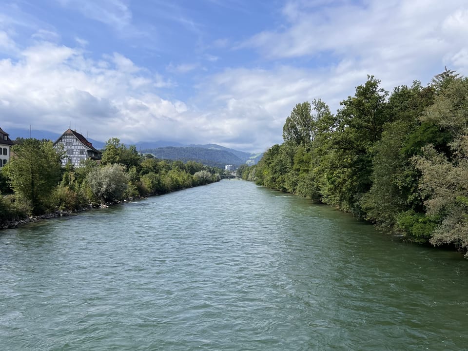 Die grünblaue Reuss mit bewaldeten Ufern.