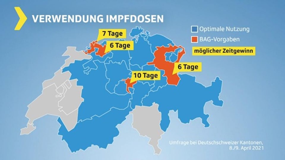 Schweizerkarte mit Kantonen und ihrer Vorgehensweise beim Impfstoff-Verbrauch