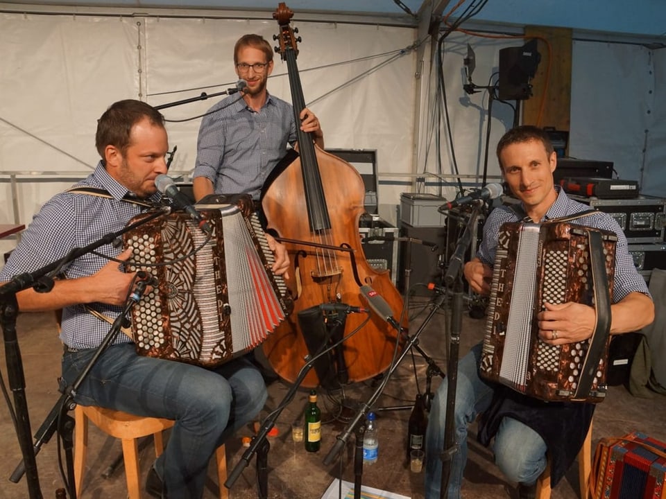 Das Ländlertrio Wilti-Gruess macht zusammen Musik.