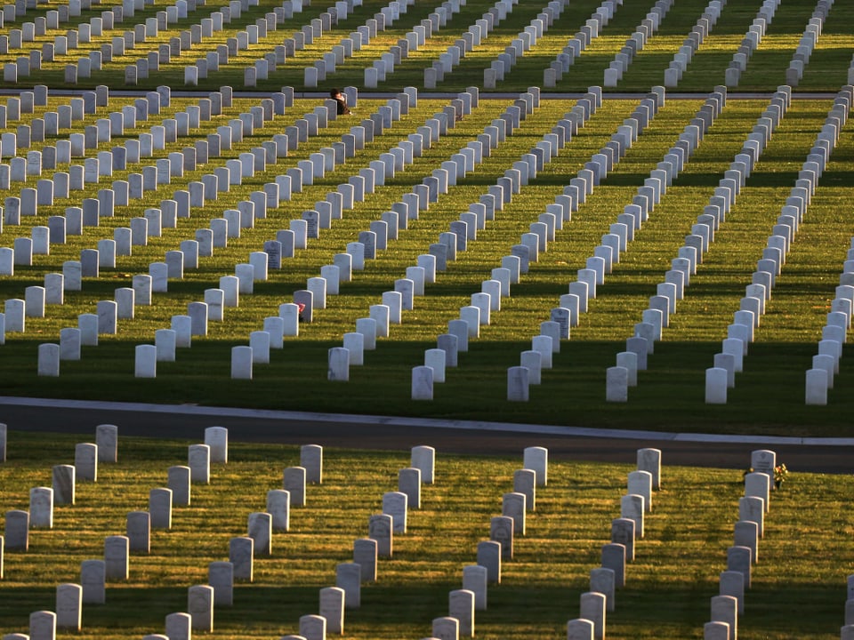 Rows of graves at Los Angeles National Cemetery.