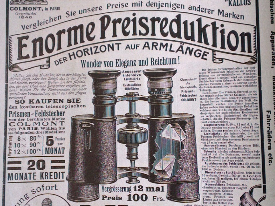 Werbeinserat für Feldstecher aus Schweizer Illustrierten, 1914