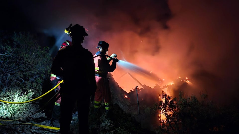 Feuerwehrleute bekämpfen ein Feuer auf der Kanareninsel La Palma. 