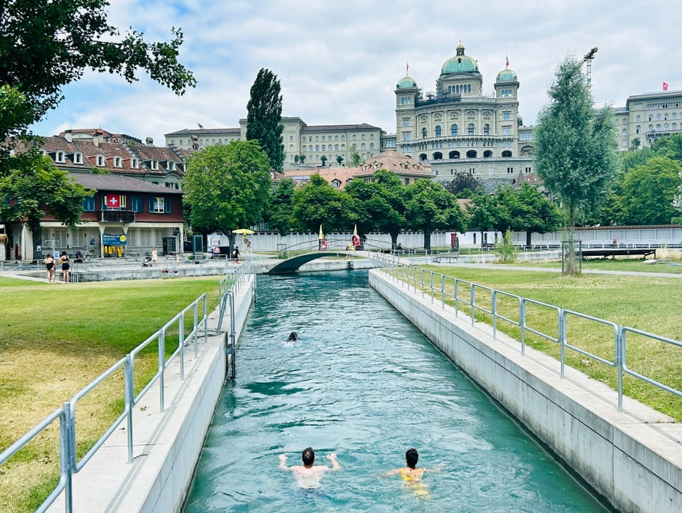 Schwimmerinnen und Schwimmer im Bueberkanal.