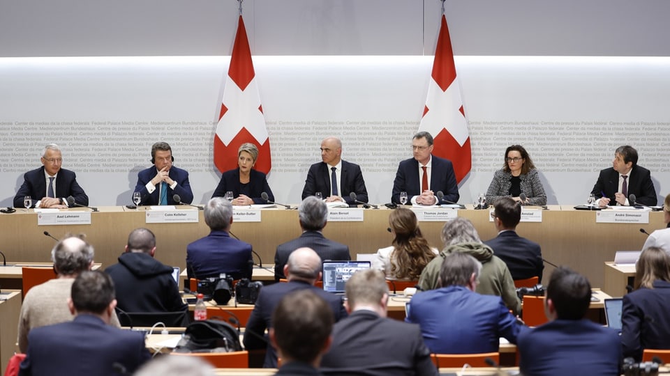 Axel Lehmann, Colm Kelleher, Karin Keller-Sutter, Alain Berset, Thomas J. Jordan, Marlene Amstad Andre Simonazzi