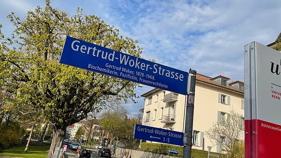 Bild des Strassennamenschildes der Gertrud-Woker-Strasse