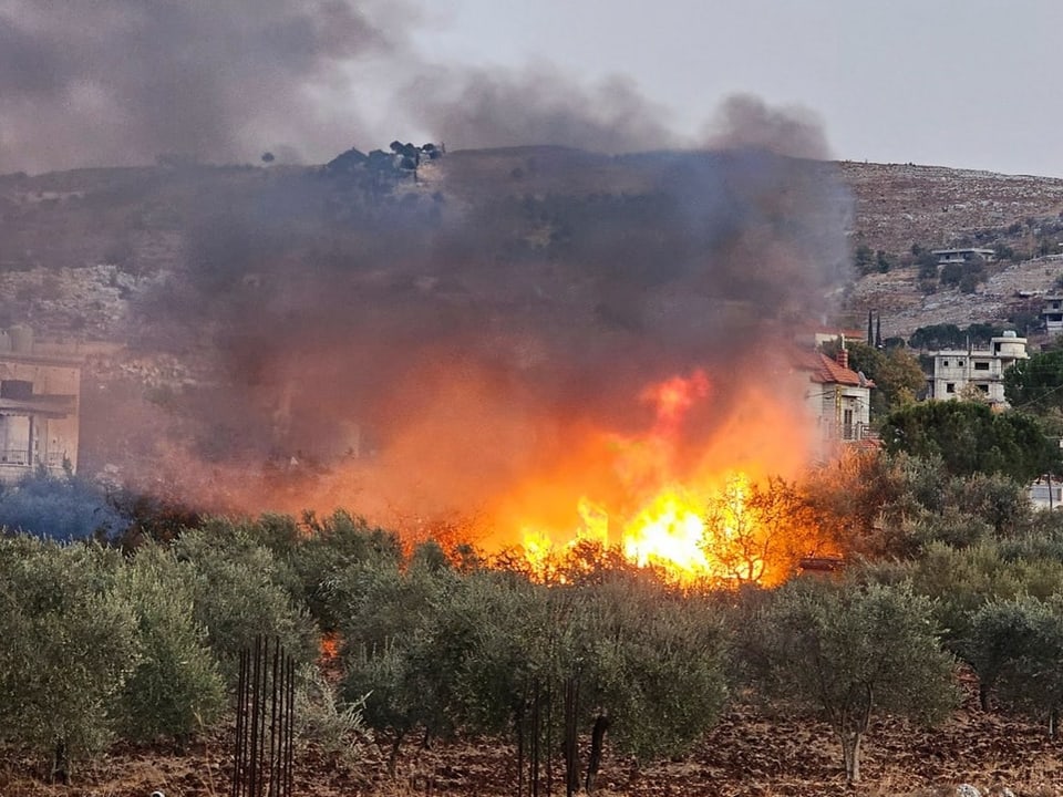 Rauch und Feuer in einem landwirtschaftlichen Gebiet.