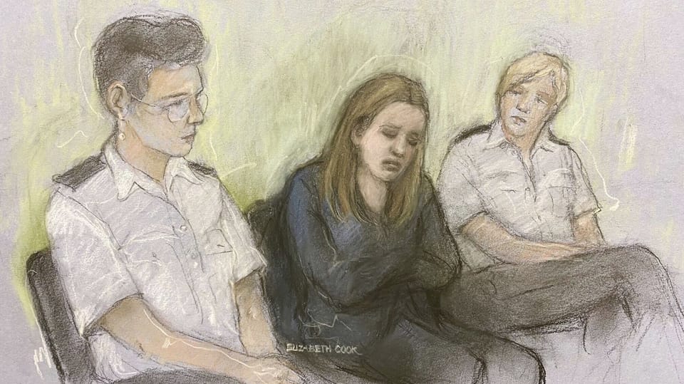 Die Kindsmörderin während des Prozesses in Manchester (Illustration)