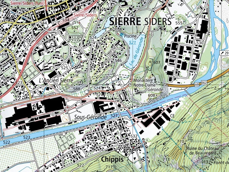 Kartenausschnitt Sierre/Siders der Landestopografie.