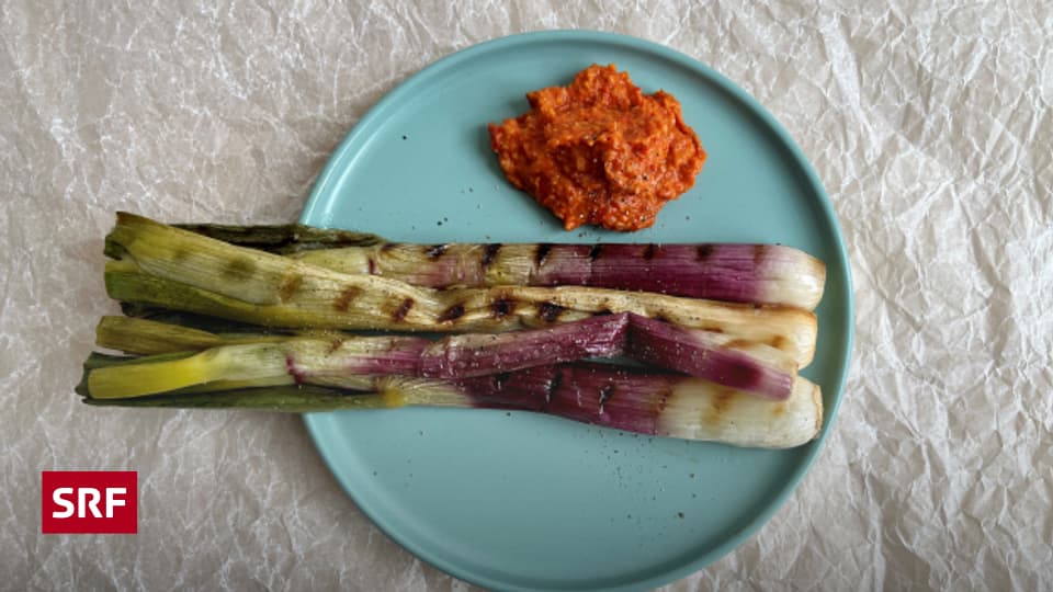 Gegrillte Frühlingszwiebeln mit Romesco-Sauce - A point - SRF